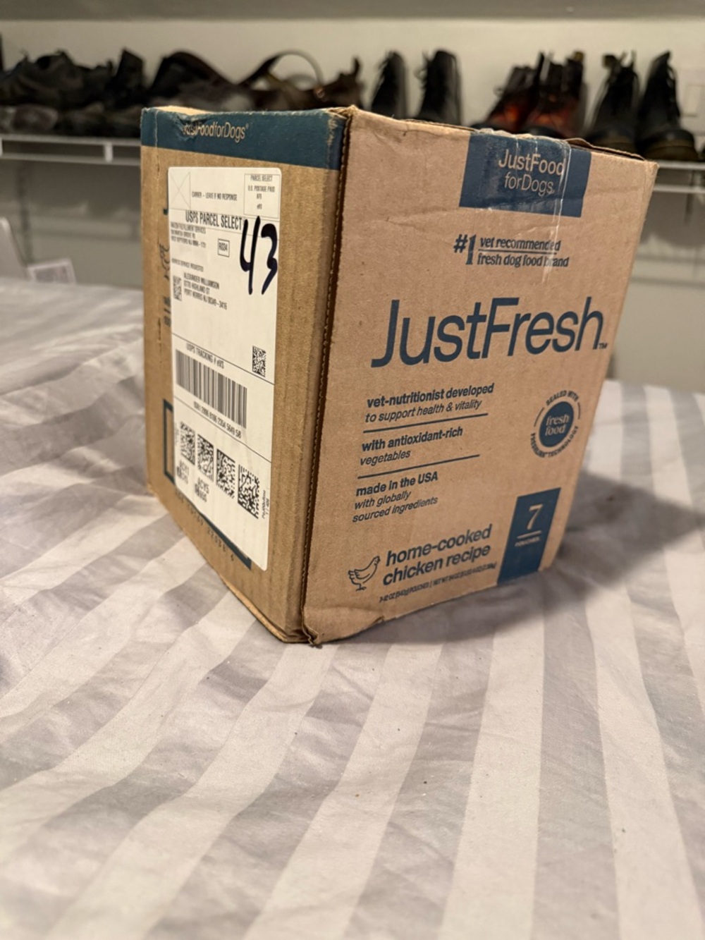 fresh corrugated box with brown and blue print